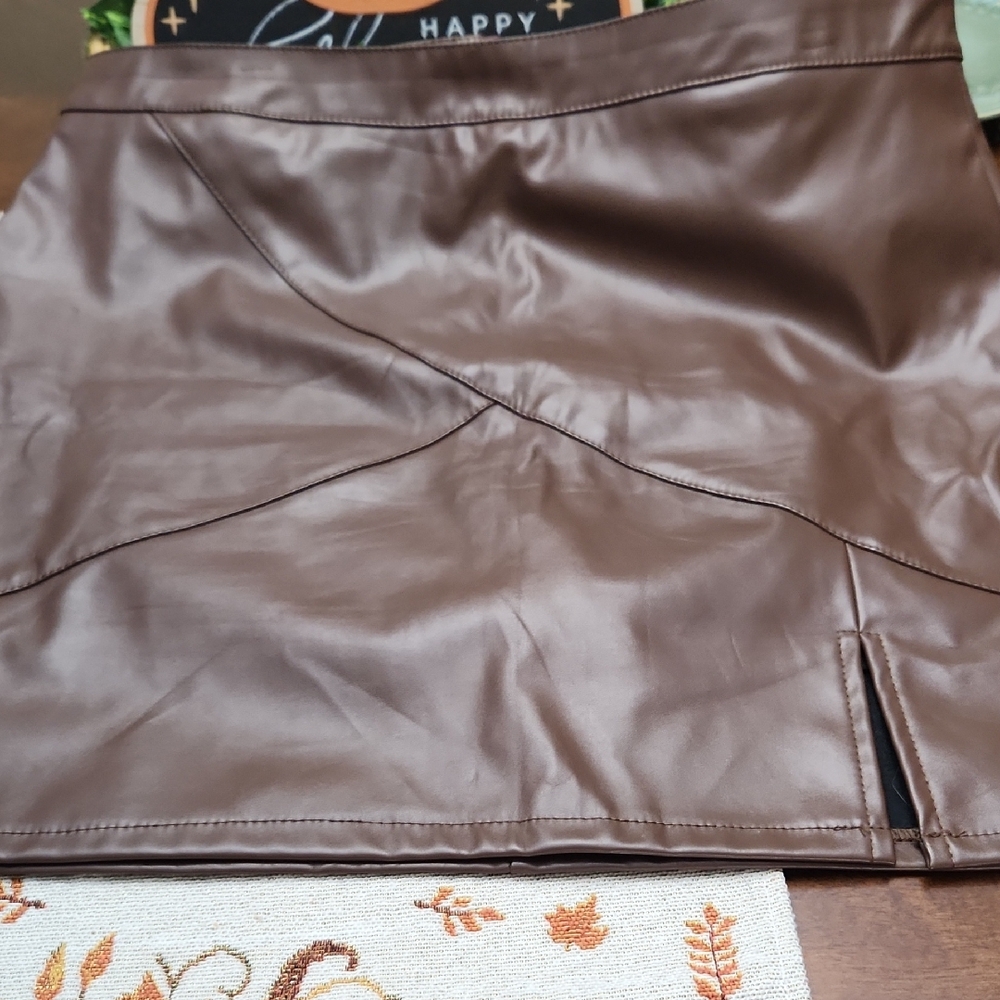 Brown Faux Mini Skirt